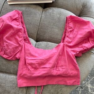 Pink Puff Sleeve Women's Top - linen